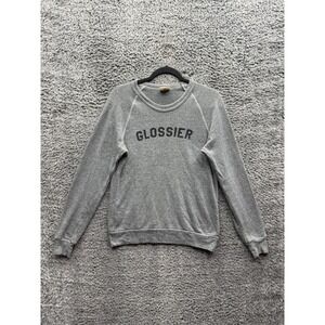 Glossier Graphic Logo Crewneck Pullover Sweatshirt Heather Gray Mens Size S